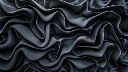 Fototapeta premium Abstract background with dramatic waves of dark gray fabric. The flowing, undulating texture creates a sense of movement and depth.