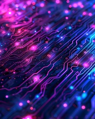 Futuristic Neon Circuit Board Technology Patterns. AI Generated