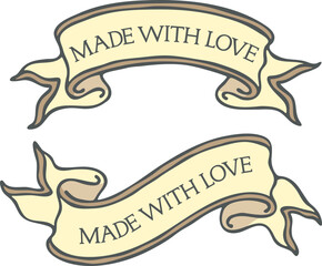 Series of hand-drawn ribbon scroll banners with various message