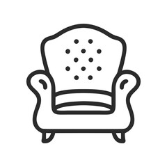 Comfortable soft armchair icon. Black and white vector illustration.