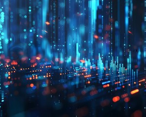 Fototapeta premium Futuristic Abstract Data Cityscape Digital Lights Technology. AI Generated