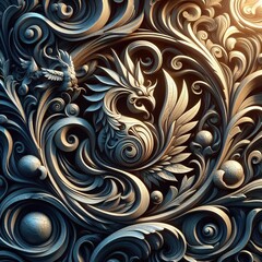 Mystical Creature Rising in Cosmic Elegance Against Starry Night Sky Within Ornate Celestial Frame Illustration Artwork