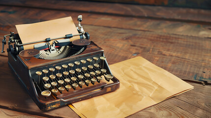 Vintage Typewriter on Wooden Desk with Paper