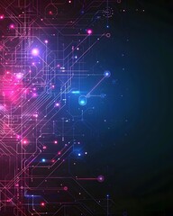 Obraz premium Futuristic Digital Circuit Neon Lights Abstract Technology. AI Generated