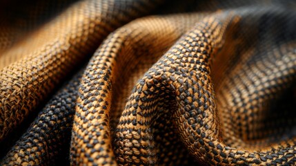 Fototapeta premium Close-up of textured fabric in brown, black, and gold hues, creating a luxurious and abstract background.