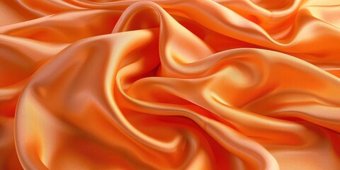 Obraz premium Bright orange silk fabric with smooth, flowing texture. Luxurious and elegant textile background for fashion, interior design, and photography.