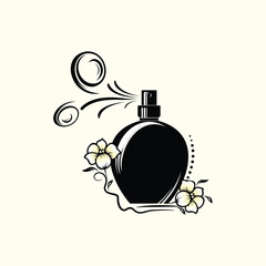 illusvector illustration of perfume bottle with floral decoration isolated in cream color