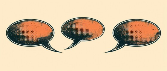 Vintage style comic book speech bubbles with halftone pattern, ideal for graphic design, comics, and retro-themed projects on a beige background.