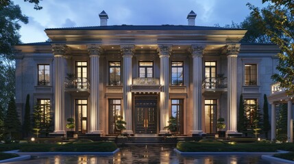 Fototapeta premium A grand suburban mansion with a neoclassical design