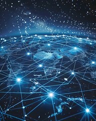 Fototapeta premium Global Network Connections Digital World Map Data Exchange. AI Generated