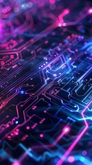 Fototapeta premium Neon Circuit Board Futuristic Technology Digital Background. AI Generated