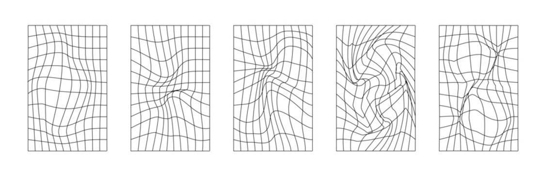 Y2k Grid Distortion collection. Geometric background with a waving grid and a distortion in the form of blowing.