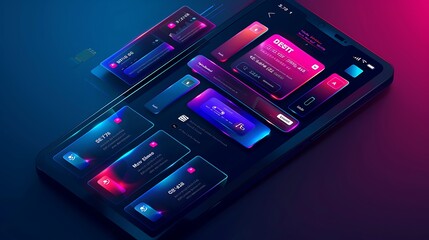 Digital wallet interface featuring popular payment methods and secure fingerprint authentication on a sleek smartphone screen