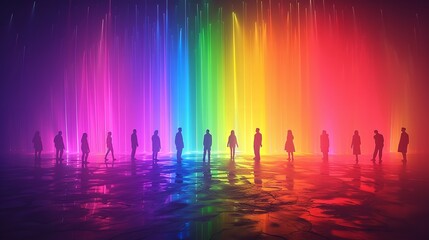 Obraz premium Group of people with arms and hands raised towards a painted hearts. Watercolour painting