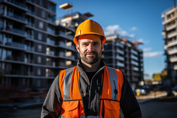 Labor Day, A handsome young engineer stands on the construction site of high-rise buildings