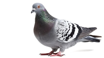 Fototapeta premium Close-Up of a Pigeon, Showcasing Its Detailed Feathers and Vibrant Colors, Set Against a Soft, Neutral Background