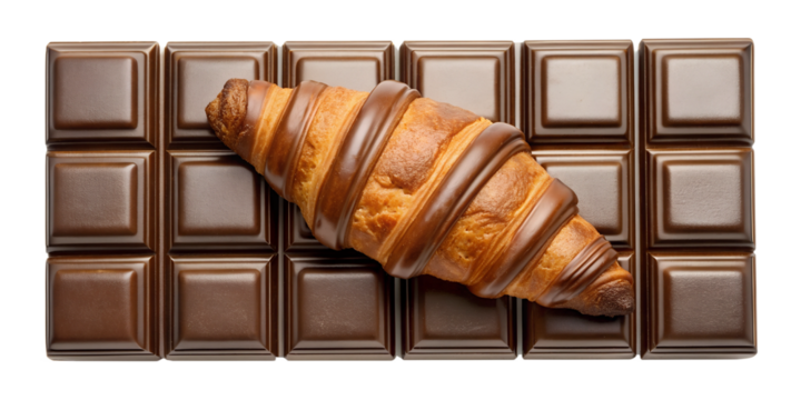 Croissants on a white isolated background, front view. Serve yourself a delicious croissant with chocolate filling, suitable for menu design, restaurants, bakeries. French classics PNG.