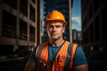 Labor Day, A handsome young engineer stands on the construction site of high-rise buildings