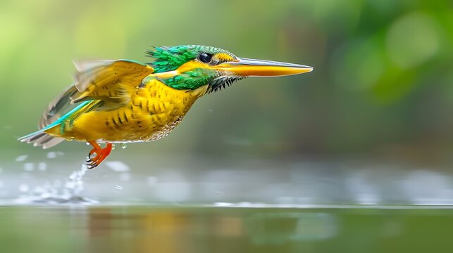 Amazonian Kingfisher Chloroceryle amazona diving into the Amazon River