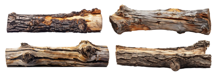 Set of wood logs, cut out