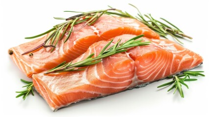Fresh raw salmon fillets on white background.