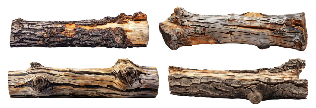 Set of wood logs, cut out