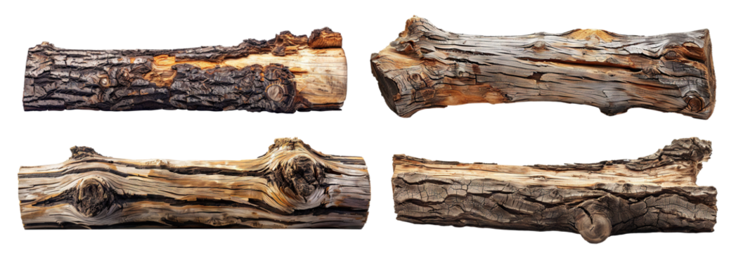 Set of wood logs, cut out