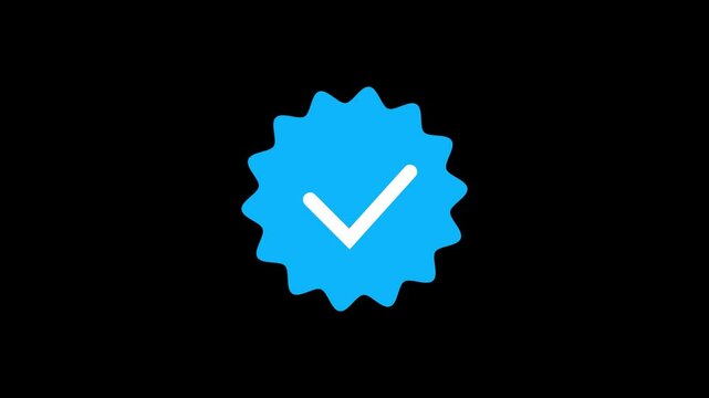 Blue verified badges animated with alpha channel. Social media verified user status badge concept. Alpha channel. 4K animated video.