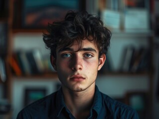 Obraz premium Emotional portrait of a young entrepreneur in an office environment. AI generative.