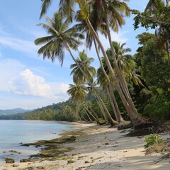 Obraz premium Beach with palm trees on island in West Sumatra. paradise. Photo realistic.