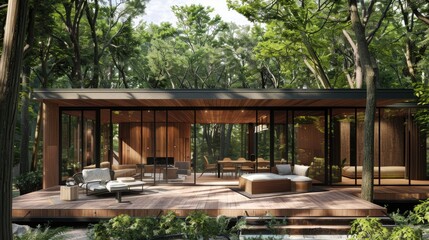 A luxurious forest hideaway with a sleek modern design