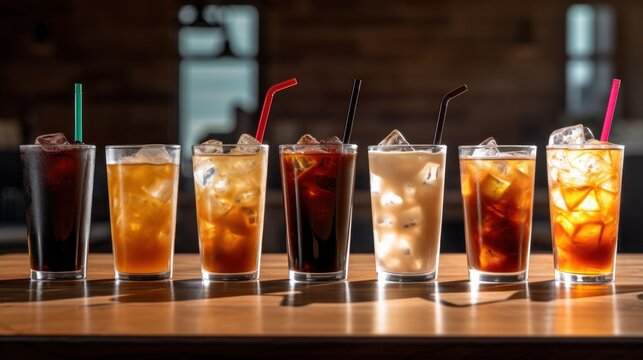 A Variety of Iced Drinks with Straws