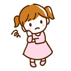 悩んでいる女の子のイラスト 手描き線画 幼児
