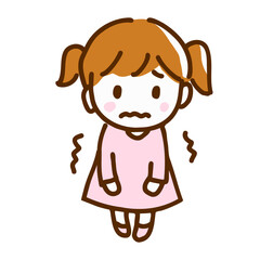 おしっこを我慢している少女の手描き線画イラスト