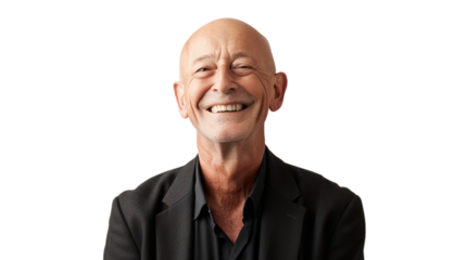 portrait of a bald head man smiling isolated on transparent background