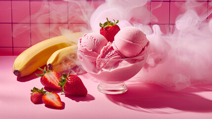 strawberry ice cream with banana and strawberry