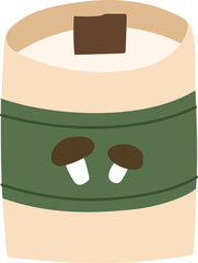 Cozy autumn scented candle. Aromatic hand drawn hygge candle with wooden wick. Aromatherapy and relaxation. Flat vector illustration.