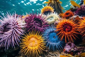 A Colorful Collection of Sea Anemones Thriving in a Vibrant Underwater Landscape