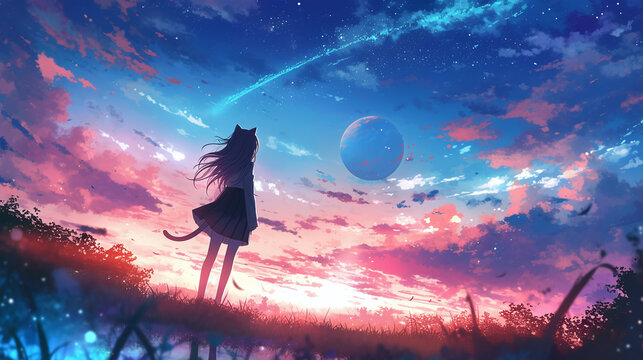 Pretty Anime Nyan Cat Girl Wallpaper