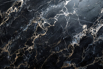Close-up of dark marble with white and gold veins, highlighting its natural and sophisticated beauty