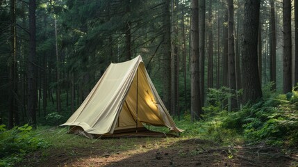 Outdoor camping tent travel relax rest set up tent in forest