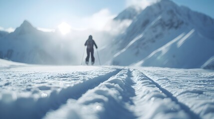 Solitary Skier on Swiss Alpine Slope in Serene Winter Landscape