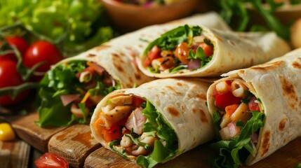 Chicken and hummus in a traditional and flavorful shawarma wrap Generative AI