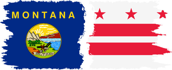 District of Columbia USA - Washington, DC and Montana state grunge brush flags connection, vector