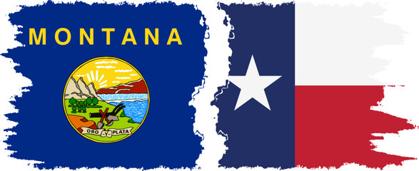 Texas and Montana states grunge brush flags connection, vector