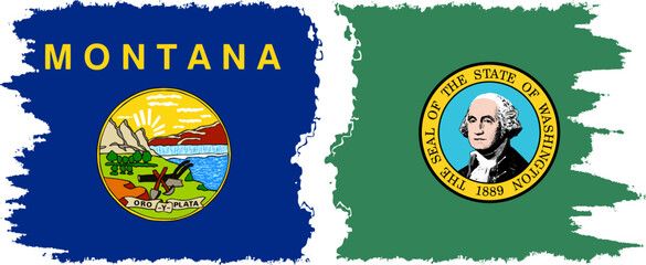 Naklejka premium Washington and Montana states grunge brush flags connection, vector
