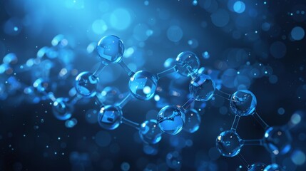 Elaborate depiction of molecular chains glowing in blue, revealing the chemical bonds and connectivity