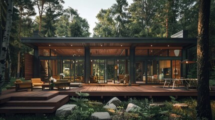 A serene forest hideaway with a modern design