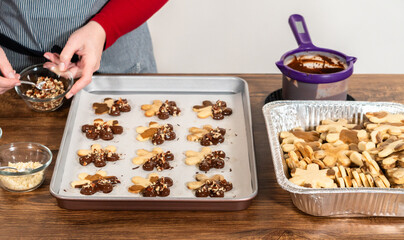 Snowflake-Shaped Sugar Cookies, Chocolate-Dipped, Pecan Crushed Nuts, Holiday Baking