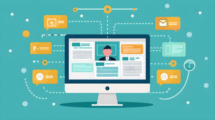 A person is talking with a customer via live chat on a computer. The screen will display a conversation window.